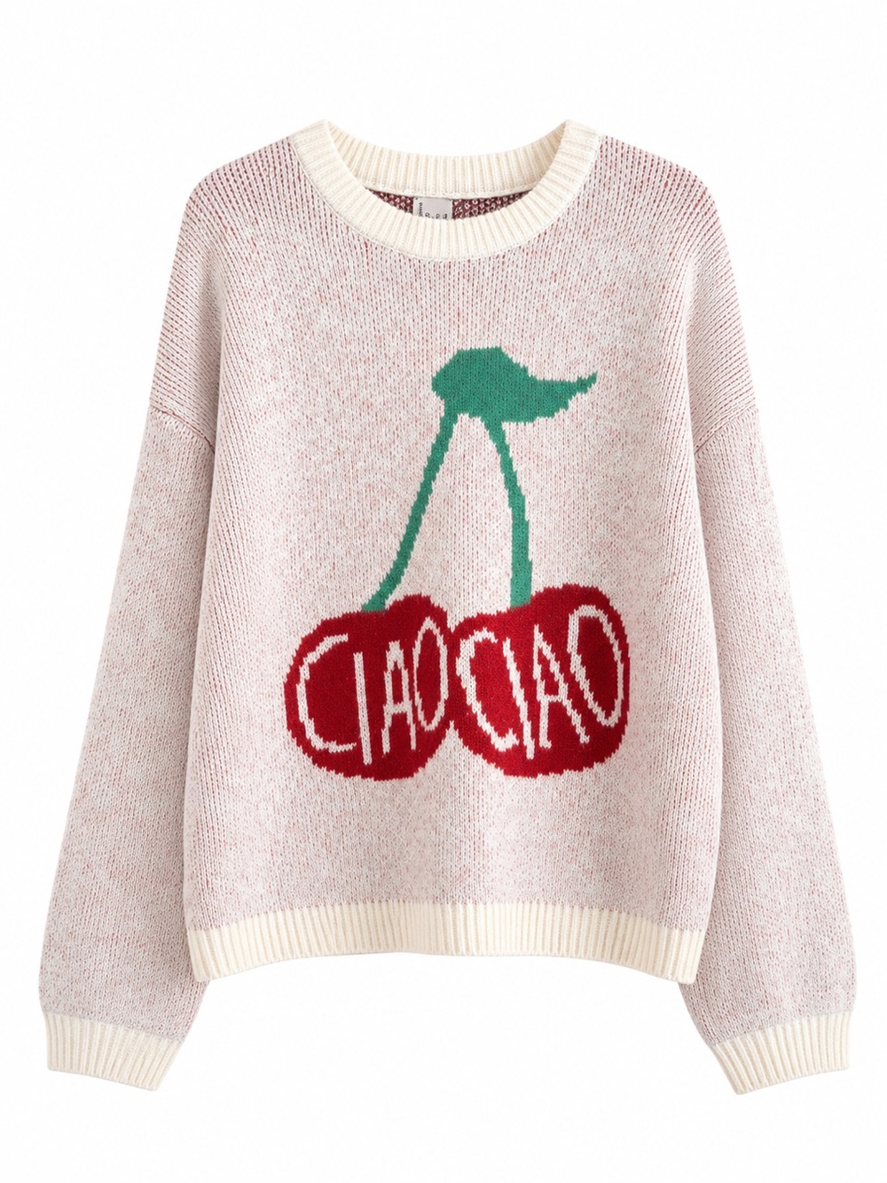 A New Day Cherry Graphic Knit Sweater Women’s Large Pink Crewneck Cozy